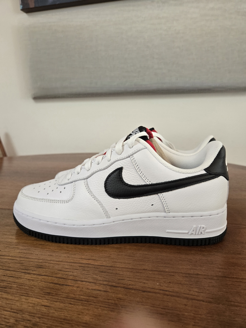 NIB Nike Air Force 1 White Black Low-Top Sneaker with Red Tongue